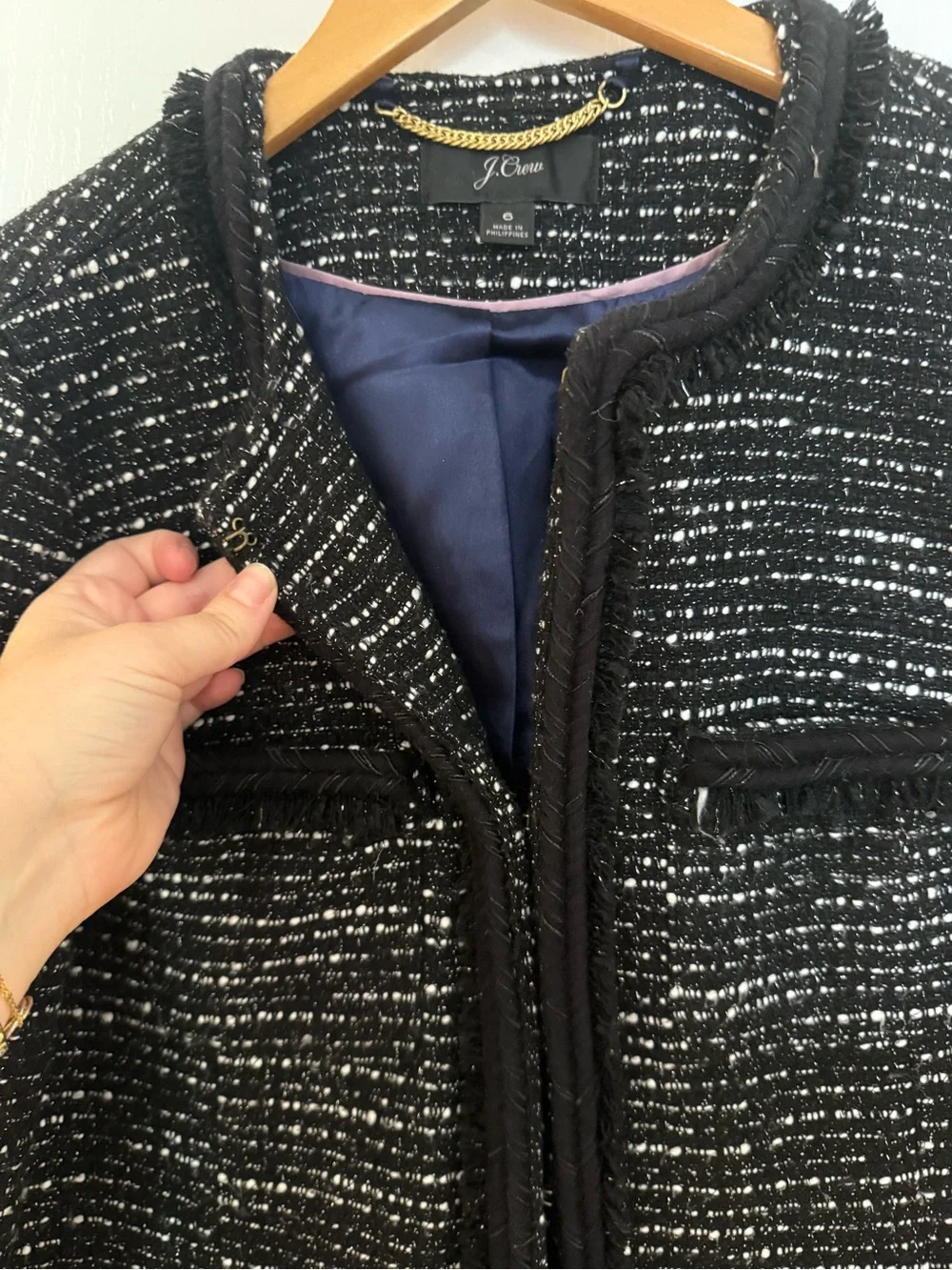 J. Crew Black Tweed Collarless Pea Coat